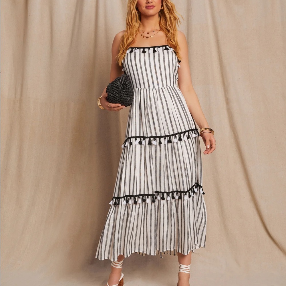 Paislee Tassel Striped Tiered Midi Dress